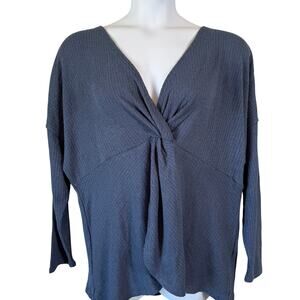 Brittany Humble Blue Twist Front Top 1X NWT Knit V-Neck Cozy Loungewear